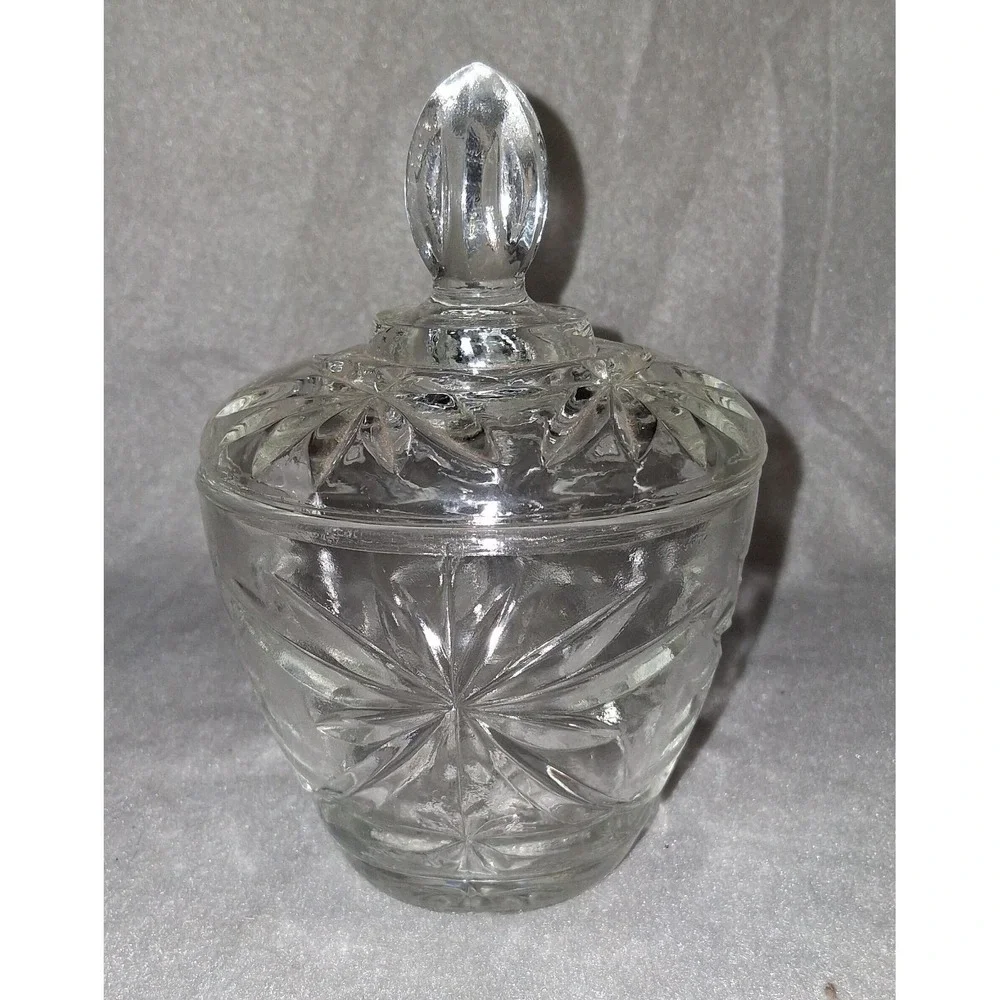 Vintage Anchor Hocking Clear  Glass‎ Star of David Sugar / Lid & Creamer